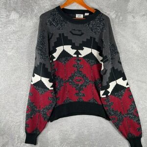 Vintage Robert Bruce Sweater Mens Large Aztec Red Knit‎ 90s Pullover Retro